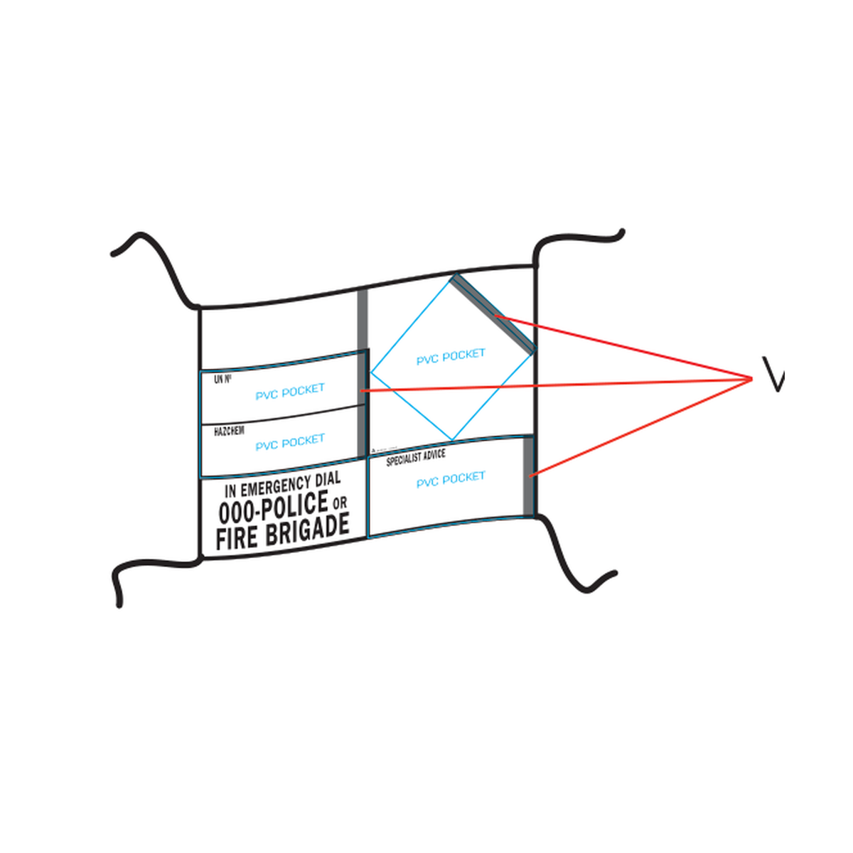 Emergency Info Panel Clear Pockets, Eyelets & Ropes (Pocket feeds from hand side)